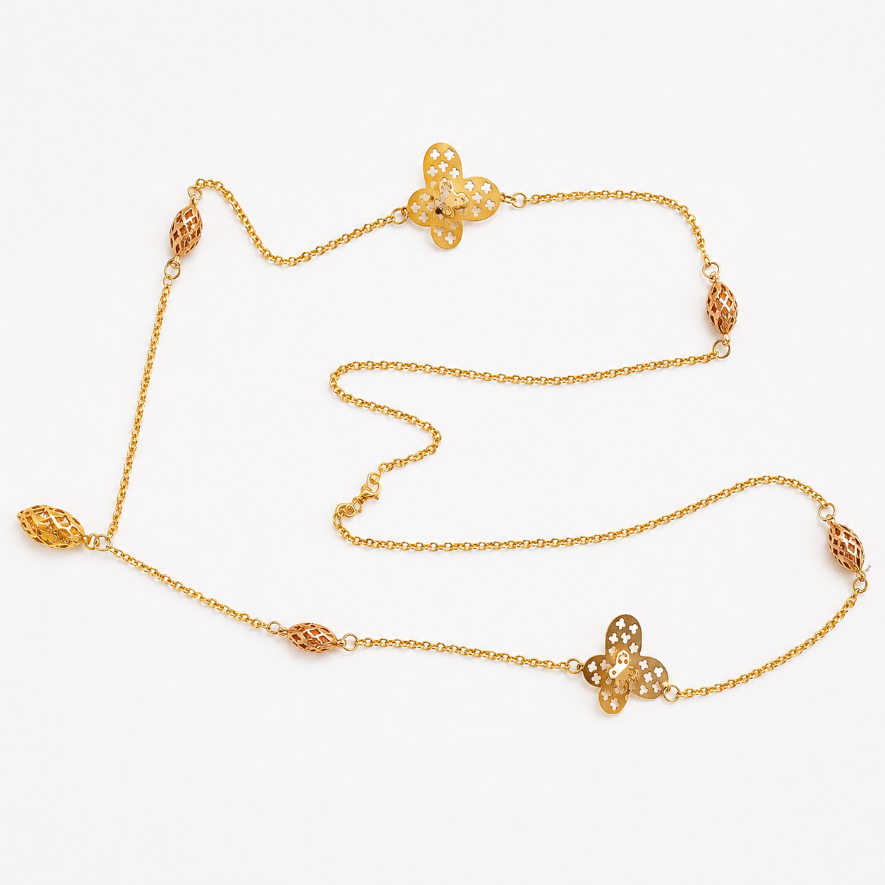 Collier sautoir en or jaune, or blanc et or rose 18 carats - 14,15g
